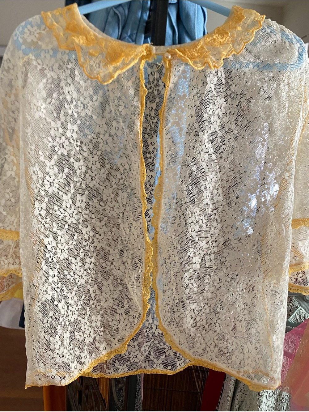 Sheer Lace Yellow-Trim vintage hippie Cover-Up